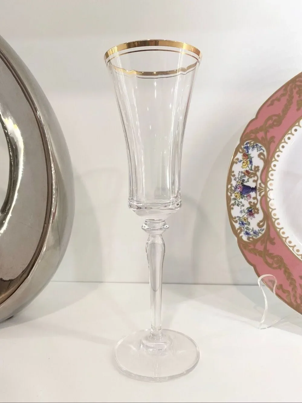 Mikasa Jamestown Gold Trim Crystal Stemmed Champagne Flute Set of 5